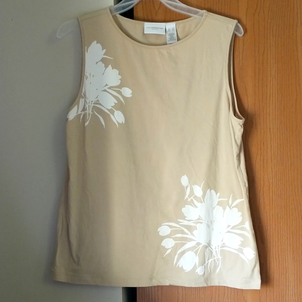REPOSHING this Liz Claiborne Tan and White Floral Tank Top.